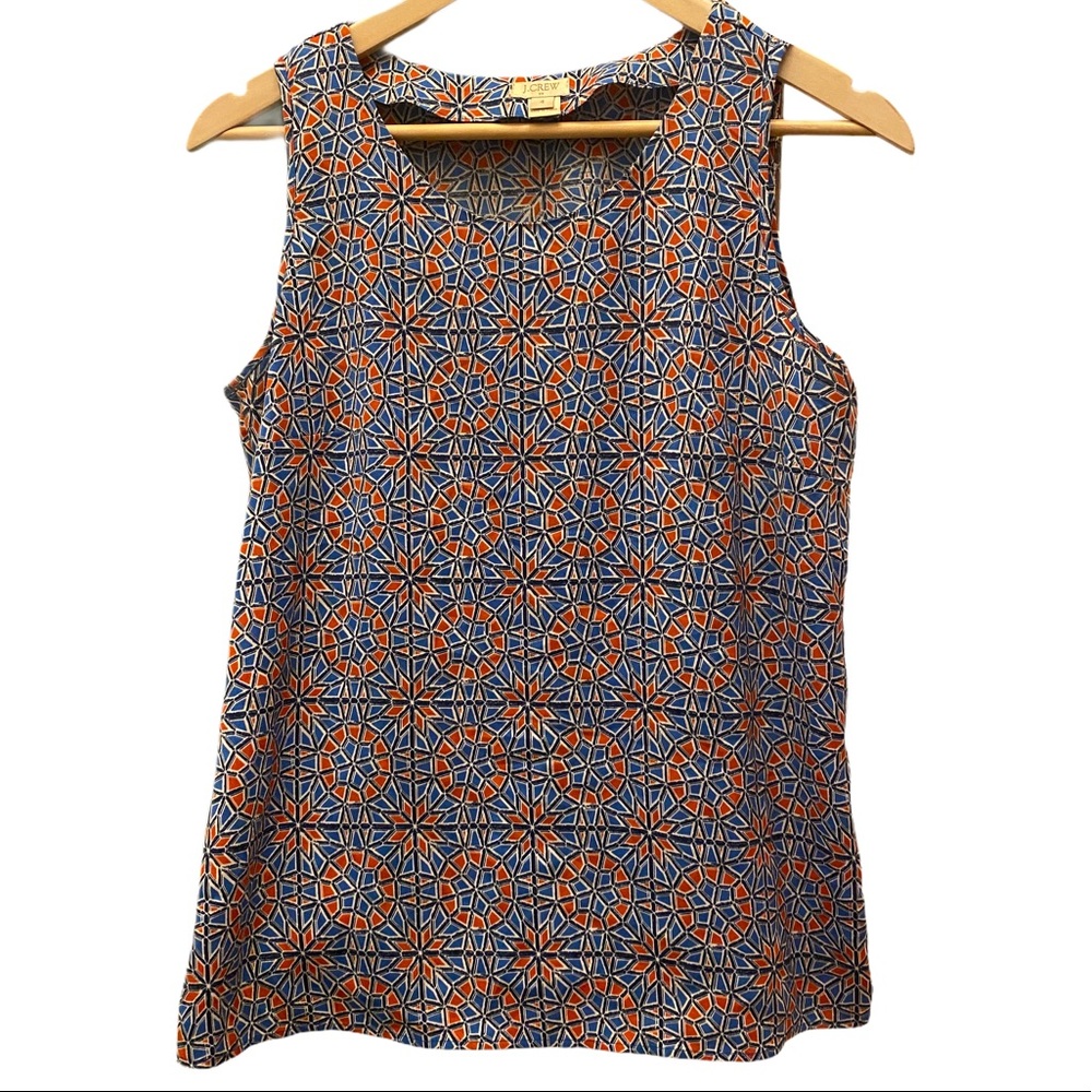 J Crew Mosaic Sleeveless Satin Blouse